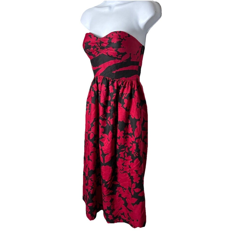 Tibi Floral Silk Strapless Dress Size 2 Inside Elastic Strap Lined Red Black - Picture 4 of 9